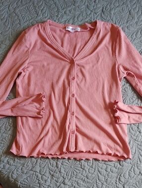 ✅$8 Add On Bella Birdie Ribbed Button-Front Top - Pink Sz XL